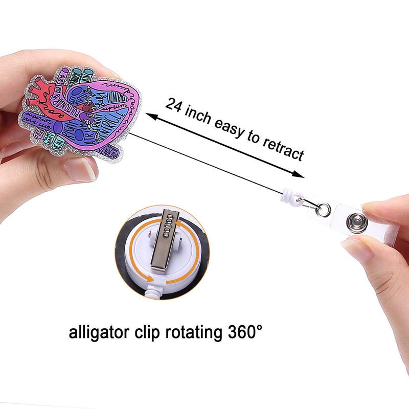 Coeufuedy 12 Pcs Cute Nurse Badge Reels Funny Acrylic Retractable Badge Holder with Alligator Clip Nurse  Cute Cool Id Tag Card Holder Clips for Doctor Student Teacher Work Office Accessories Bulk Gifts - Image 5